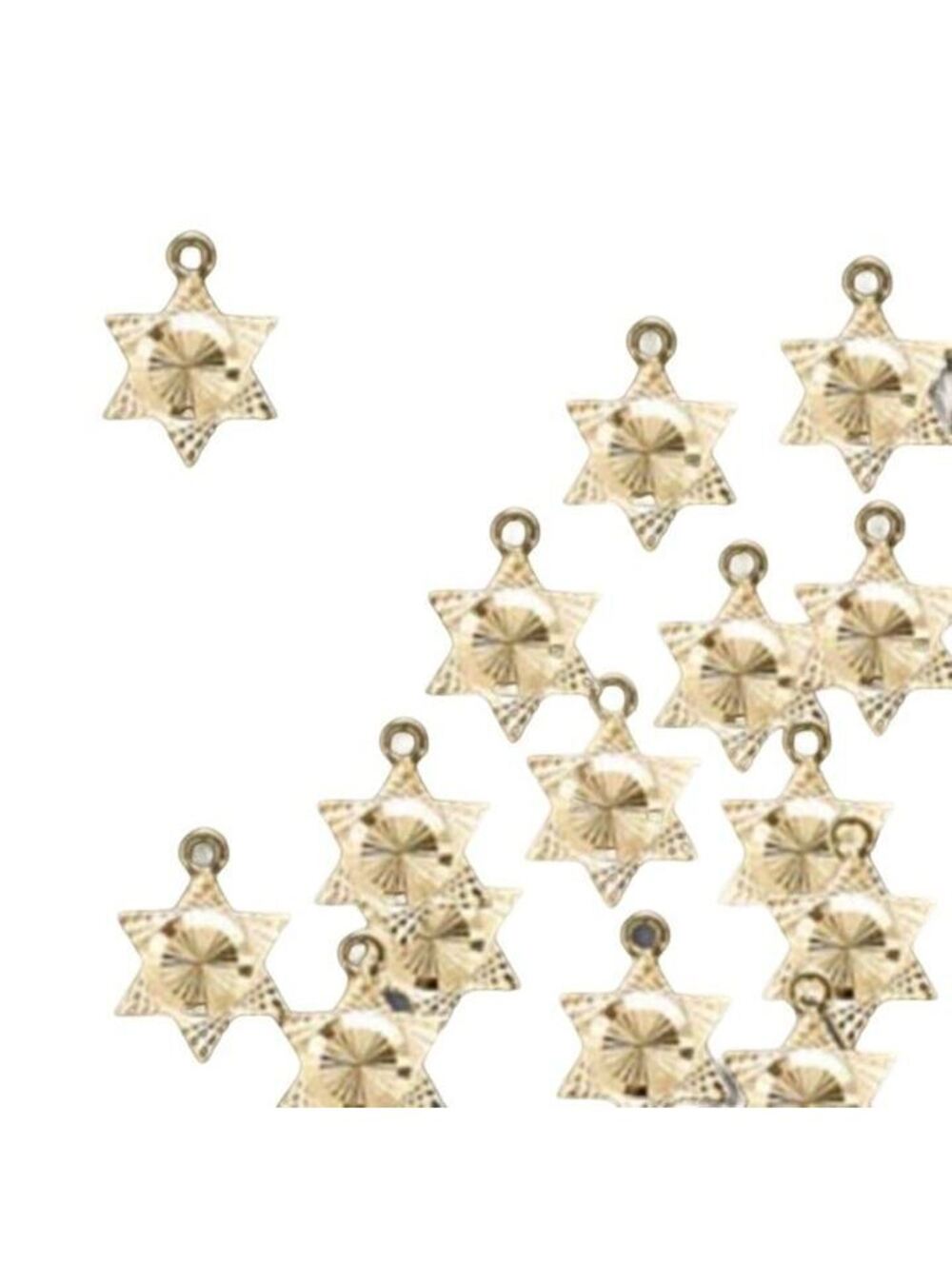 Gold 14K Plated Fancy Carved Star of David Drops Charms Beads 10 pcs